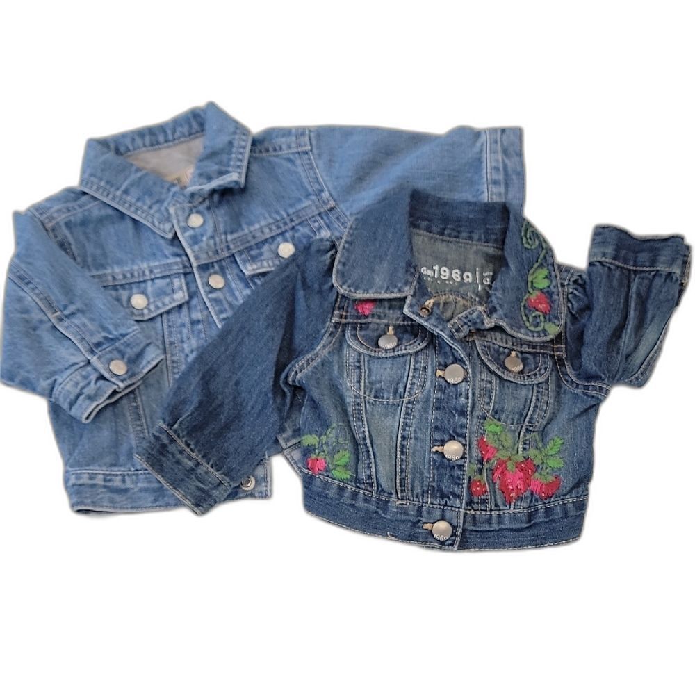 Set Of 2 Kids Jean Jackets Classic & with Strawberry Embroidery 0-6 months